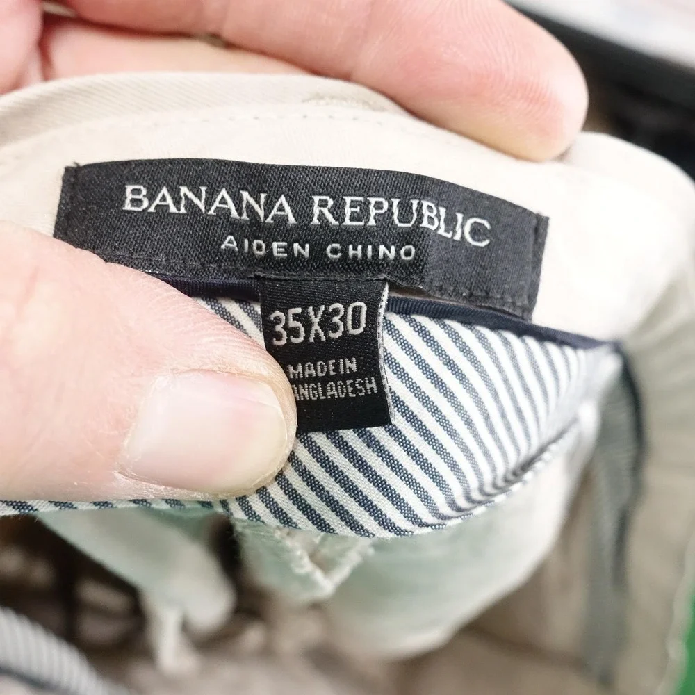 Banana Republic Aiden Chino Pants Mens 35x30 Beige‎ Regular Fit Cotton Casual